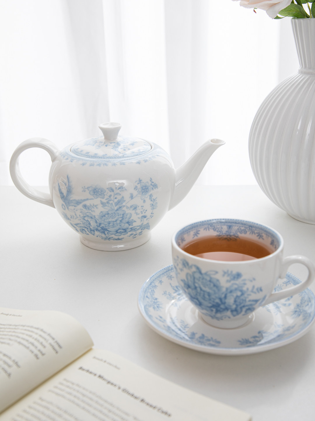 Coffee Tea Jar Set - House, retro blue peony afternoon tea