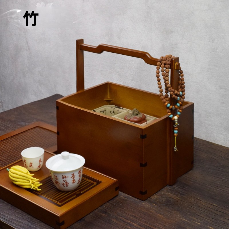 Bamboo Tea Tray - Portable Travel Bamboo Tea Set Storage