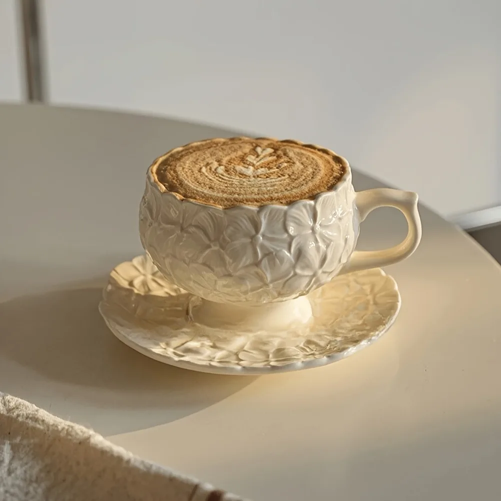 Coffee Tea Gift Set - French Cream Relief Coffee Cups Set