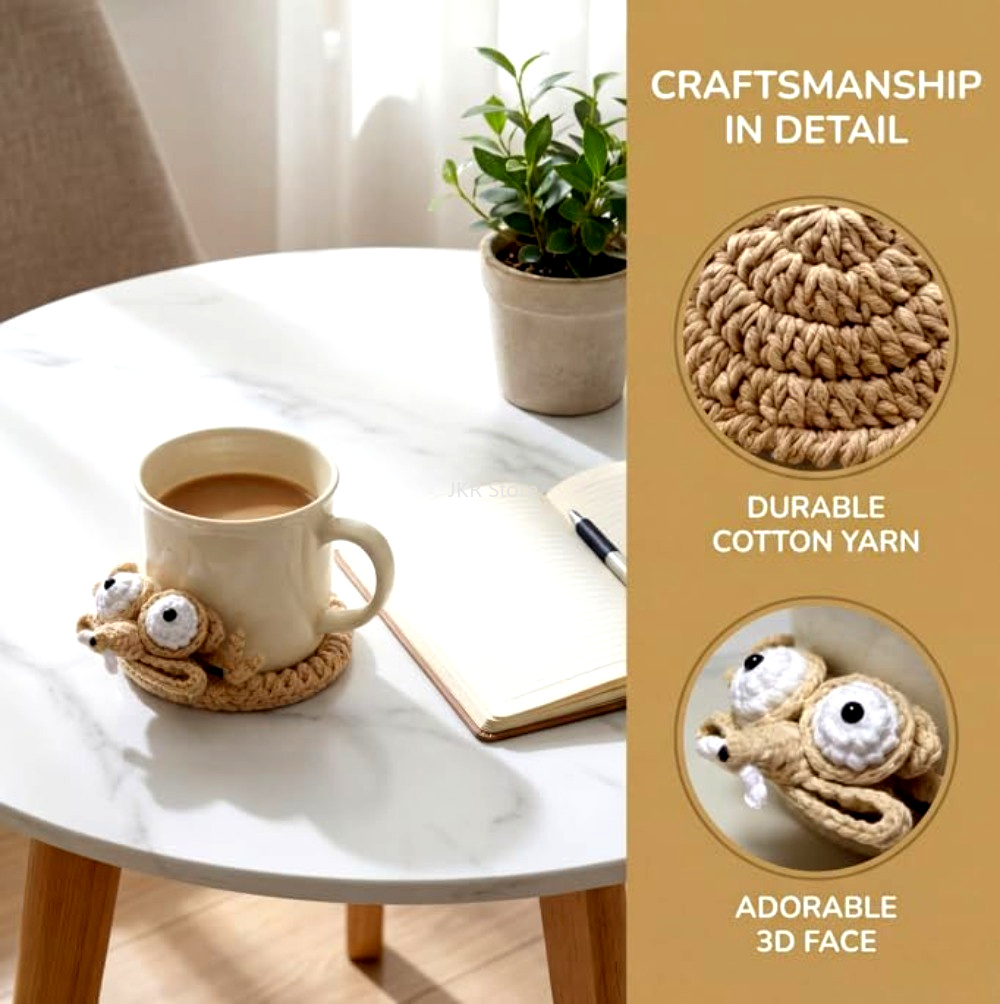 Coffee Tea Gift Set - Animal Crochet Cup Coaster Handwoven Coffee