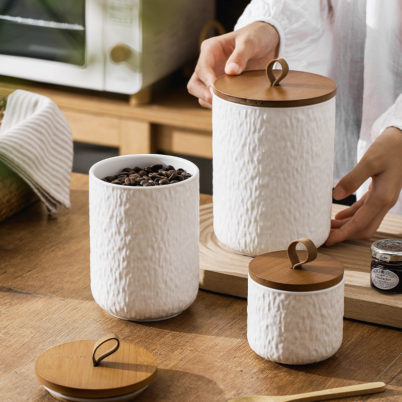 Canister Coffee Sugar Tea - Rock Pattern Ceramic Tea Storage Canister