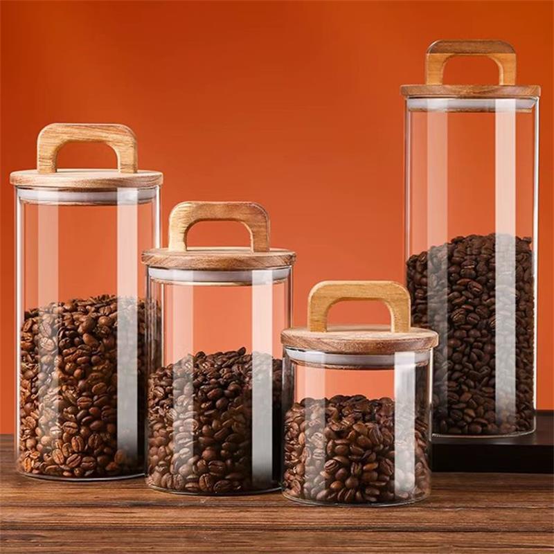 Canister Coffee Sugar Tea - Clear Glass Jar with Bamboo Lid
