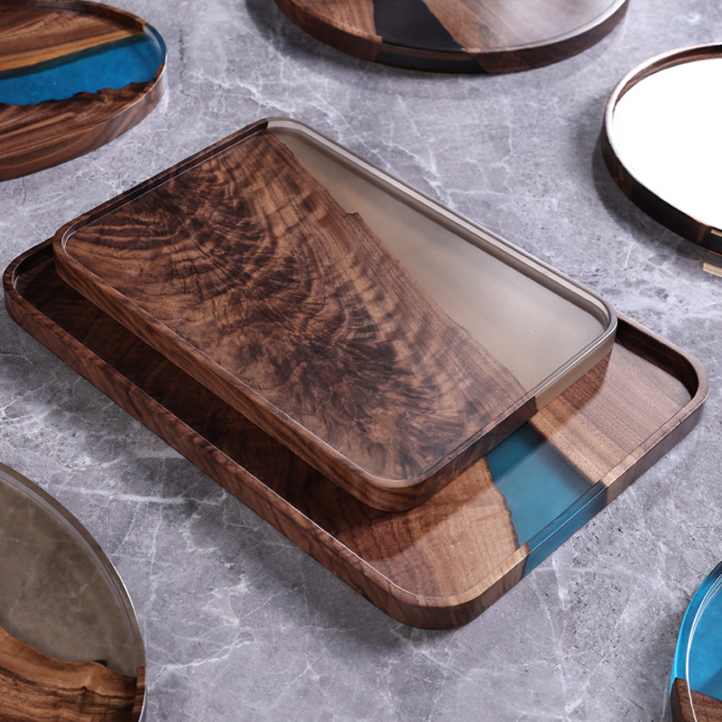 Bamboo Tea Tray - Walnut resin dry bubble tray round