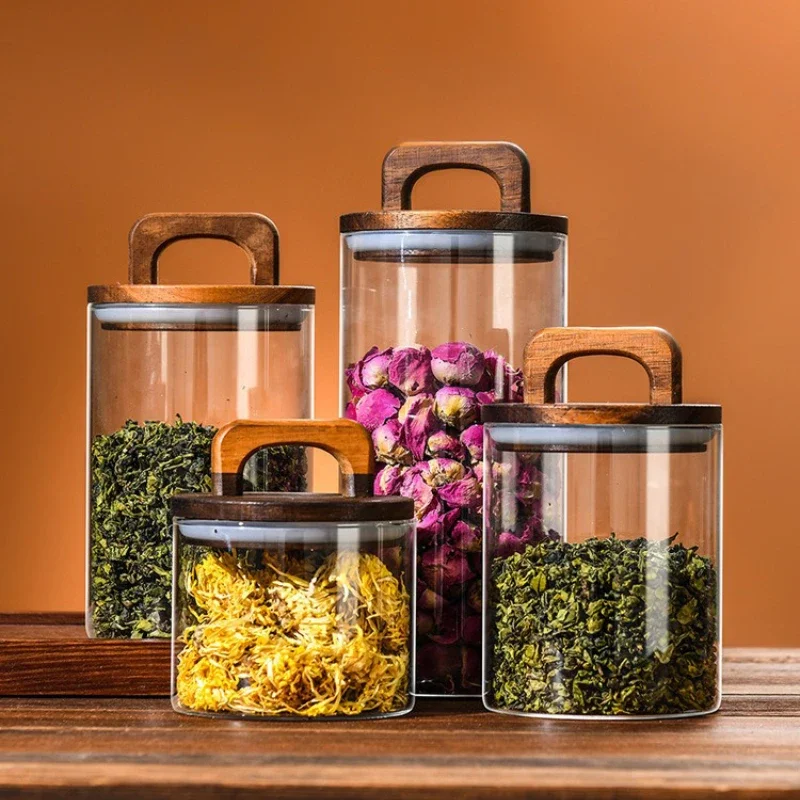 Clear Glass Jar with Bamboo Li - Canister Coffee Sugar Tea recension och pris
