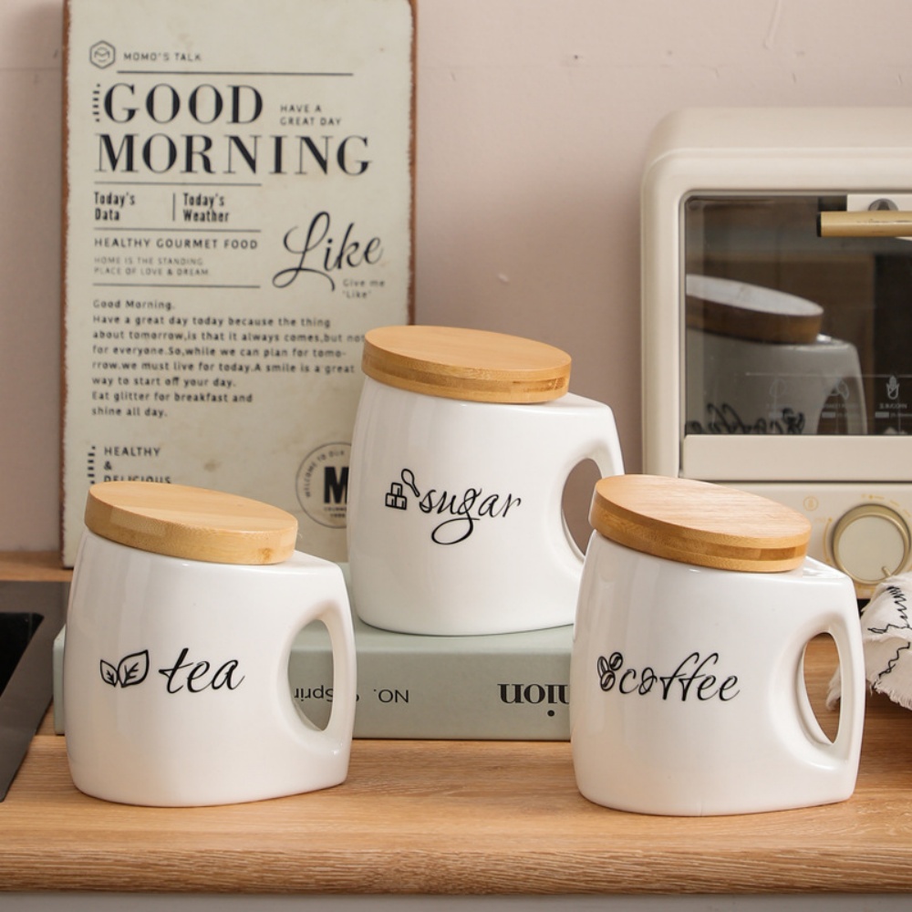 Ceramic Storage Jar with Bambo - Canister Coffee Sugar Tea recension och pris