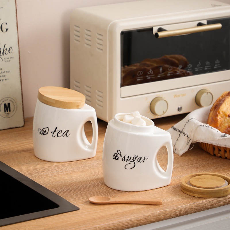 Ceramic Storage Jar with Bambo - Canister Coffee Sugar Tea recension och pris